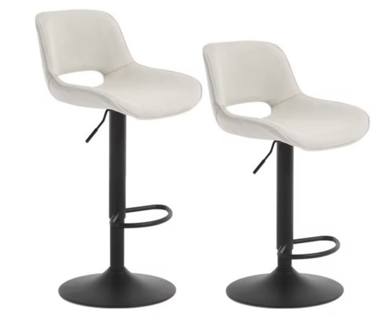 Barkruk - Barkrukken - Keuken kruk - Set van 2 barkrukken - Kruk met rugleuning - Hoogte verstelbaar - 360 graden draaibaar - Linnen - Beige - Crême wit