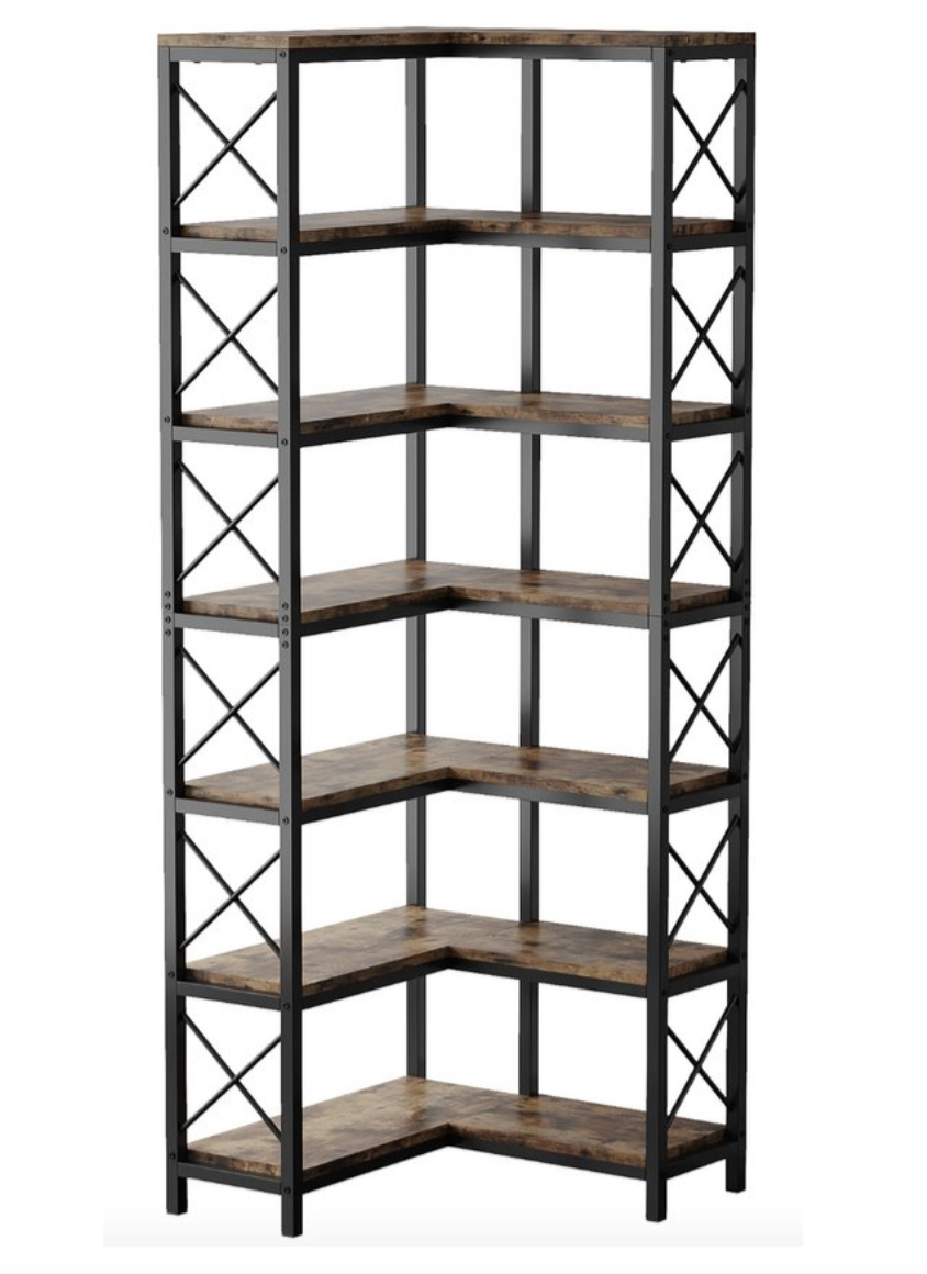 Hoekkast - Kast - Boekenkast - Open Kast - Hoek - Opbergkast - Industrieel - Hout - Metaal - Bruin/Zwart