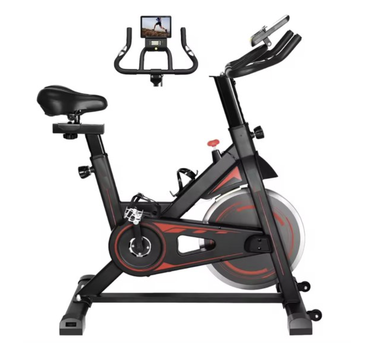 Hometrainer - Spinningfiets - Spinning fiets - Tot 10 KG weerstand - LCD scherm - Verrijdbaar - Verstelbare hoogte - Zwart
