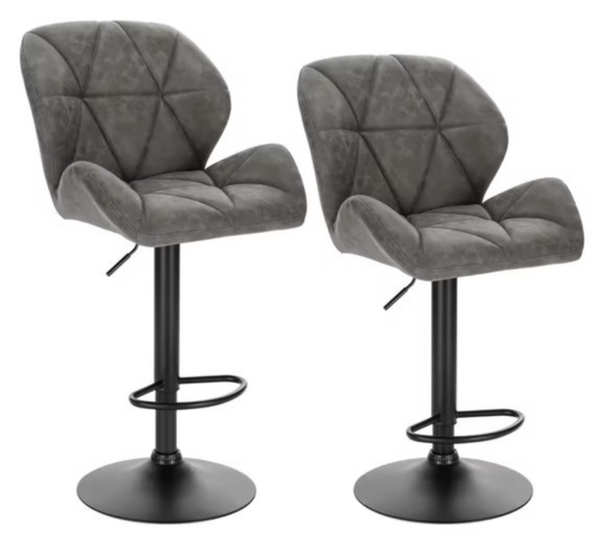 Barkruk - Barkrukken - Set van 2 Barkrukken - PU Lederen barkruk - Barkruk PU leer - Kruk - Hoogte verstelbaar - 360 graden draaibaar - Kunstleer - Grijs - Zwarte Poot