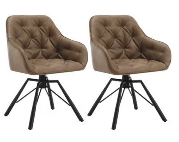 Eetkamer Stoelen - Eettafel stoelen - Stoelen - Draaistoel - Eetkamerstoel - Fauteuil - Stoel - PU Leer - PU Leder - Set van 2 - 360 graden draaibaar - Lichtbruin - Zwarte Poot