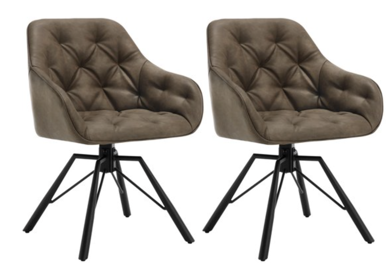 Eetkamer Stoelen - Eettafel stoelen - Stoelen - Draaistoel - Eetkamerstoel - Fauteuil - Stoel - PU Leer - PU Leder - Set van 2 - 360 graden draaibaar - Bruin - Zwarte Poot