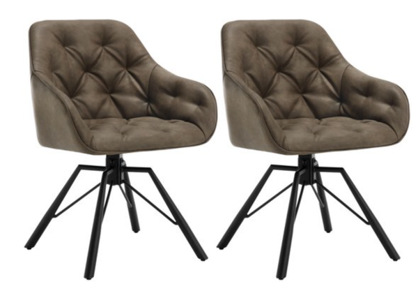 Eetkamer Stoelen - Eettafel stoelen - Stoelen - Draaistoel - Eetkamerstoel - Fauteuil - Stoel - PU Leer - PU Leder - Set van 2 - 360 graden draaibaar - Bruin - Zwarte Poot