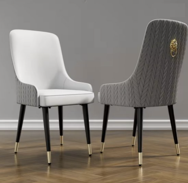 Luxe eetkamerstoel - Eettafelstoel - 2 Eetkamerstoelen - Stoel - Fauteuil - Kamerstoel - Set van 2 stoelen - Pu leer - Stof - Gouden Leeuw - Trekring - Grijs/Wit