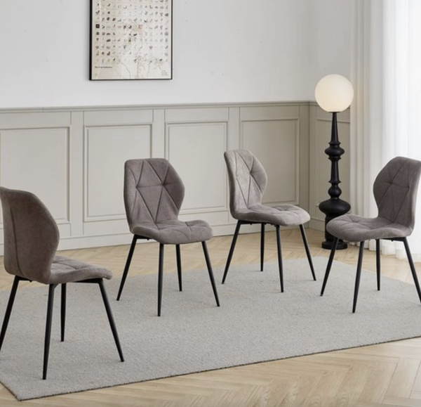 Eetkamerstoel Set van 4 – Bruine Linnen Stoelen met Zwarte Metalen Poten – Moderne Design Stoelen met Ergonomische Rugleuning - Bruin