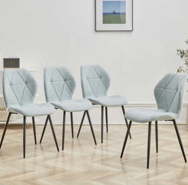 Eetkamerstoel Set van 4 – Bruine Linnen Stoelen met Zwarte Metalen Poten – Moderne Design Stoelen met Ergonomische Rugleuning - Mint