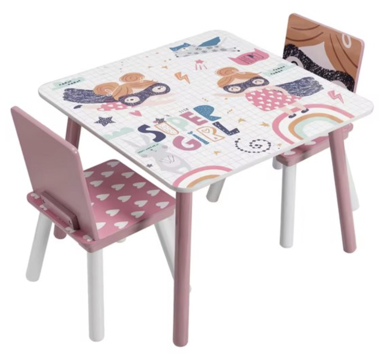 Varnox Kindertafel - Tafel en stoelen - Speeltafel - Kleurtafel - Tafel en 2 stoelen - Hout - Roze