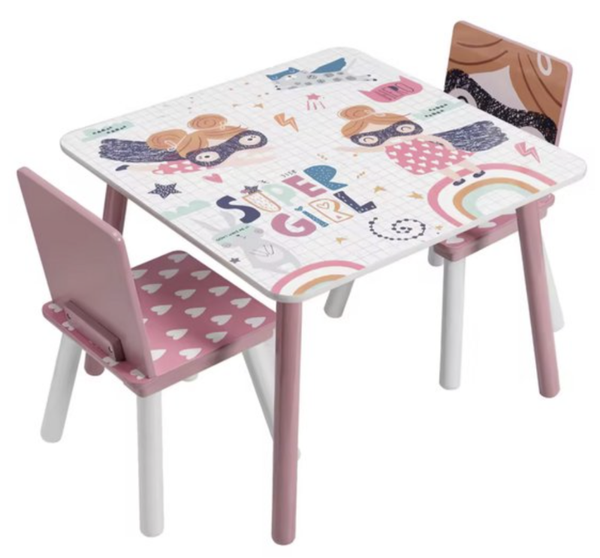Varnox Kindertafel - Tafel en stoelen - Speeltafel - Kleurtafel - Tafel en 2 stoelen - Hout - Roze