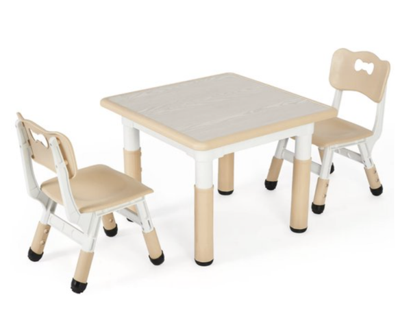 Kindertafel - Tafel en stoelen - Speeltafel - Kleurtafel - Tafel en 2 stoelen - Hoogte verstelbaar - Beige