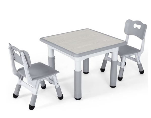 Varnox Kindertafel - Tafel en stoelen - Speeltafel - Kleurtafel - Tafel en 2 stoelen - Hoogte verstelbaar - Grijs