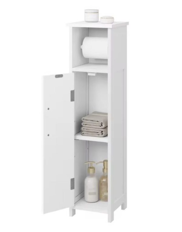 Toilet kastje - Badkamer kastje - Kast - Kastje toiletrol - Opbergkastje - Toiletrolhouder - Set viltjes - Hout - Wit