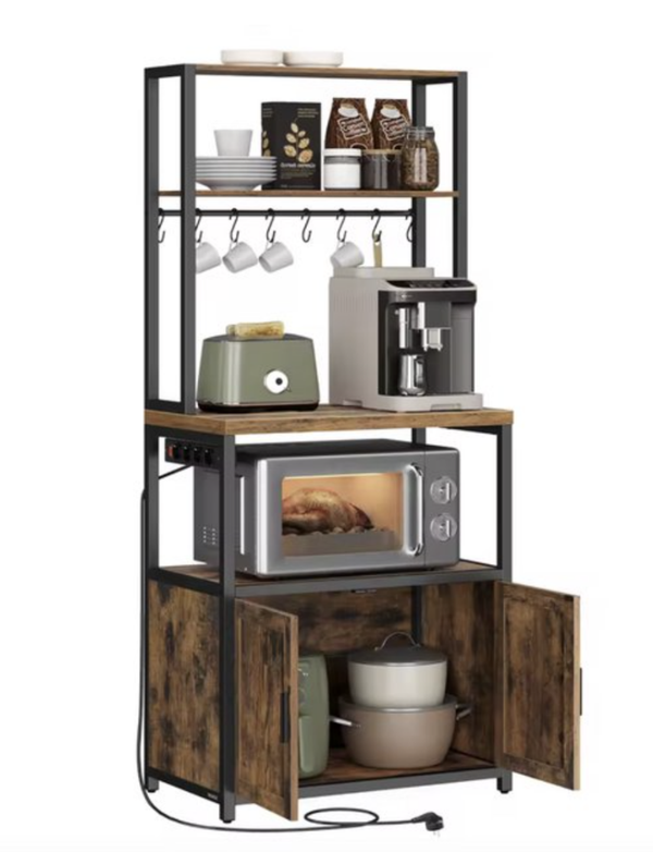 Keukenrek - Opbergrek - Keuken kast - Kast - Magnetron kast - Stelling kast - Koffiebar - Keuken Meubel - Haken - Deurtjes - Stopcontact - Stroom - Bruin - Zwart