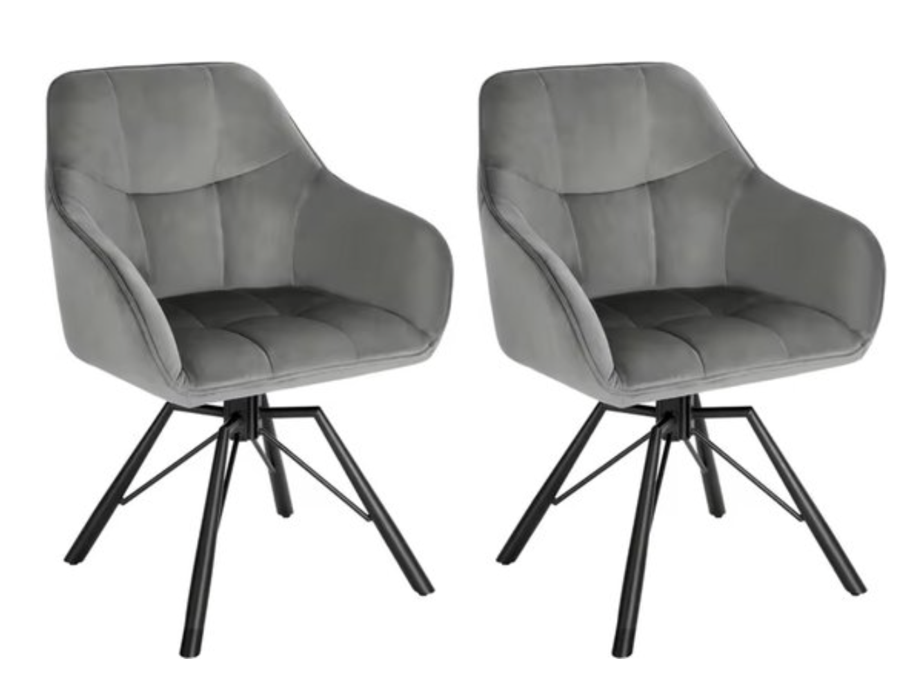 Varnox Stoelen - Set van 2 stoelen - Eetkamerstoel - Eettafel stoel - Eetstoel - Stoel - Draaibaar - Fluweel - Velvet - Grijs