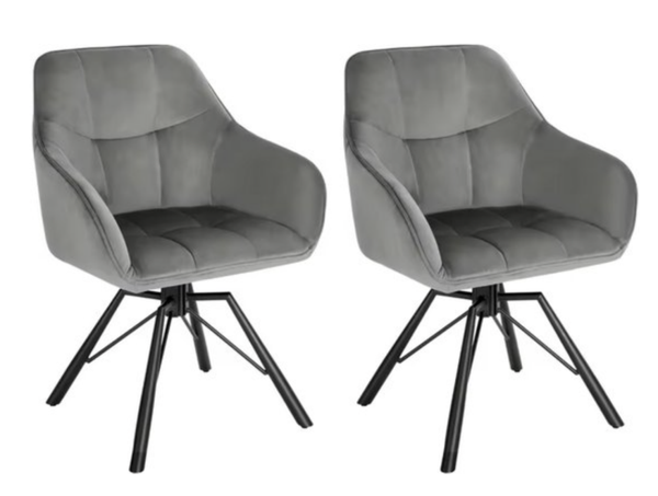 Varnox Stoelen - Set van 2 stoelen - Eetkamerstoel - Eettafel stoel - Eetstoel - Stoel - Draaibaar - Fluweel - Velvet - Grijs