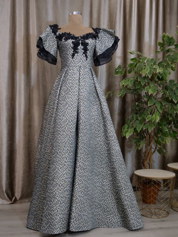 Grijs met zwart prinsessen jurk