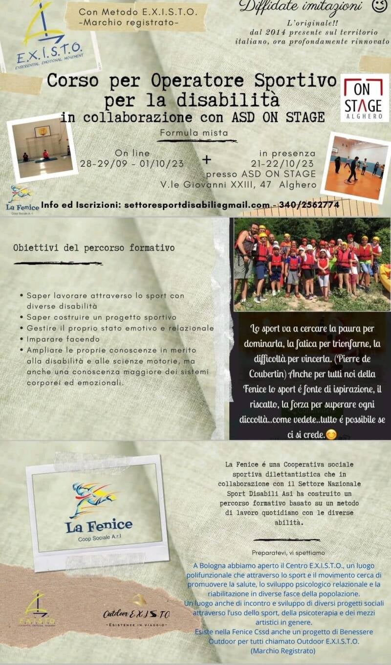 On Stage Alghero corso operatore sportivo alla disabilita, La Fenice Bologna