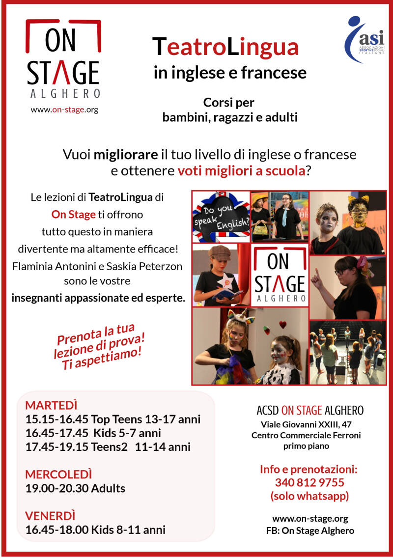 On Stage Alghero corsi di teatro, danza, musica e movimento per adulti, ragazzi e bambini