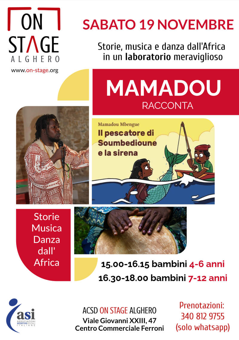 On Stage Alghero workshop laboratorio Mamadou racconta storie danza canto Africa