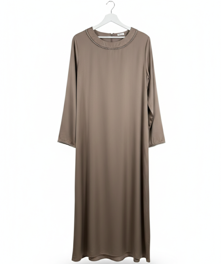 Elissa Satin Abaya Taupe