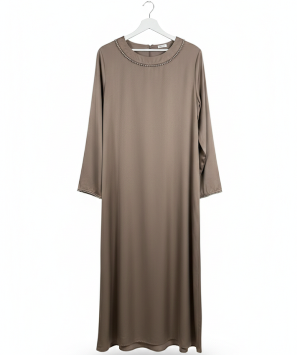 Elissa Satin Abaya Taupe