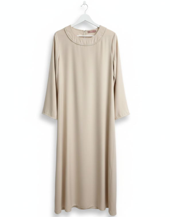 Elissa Satin Abaya Beige