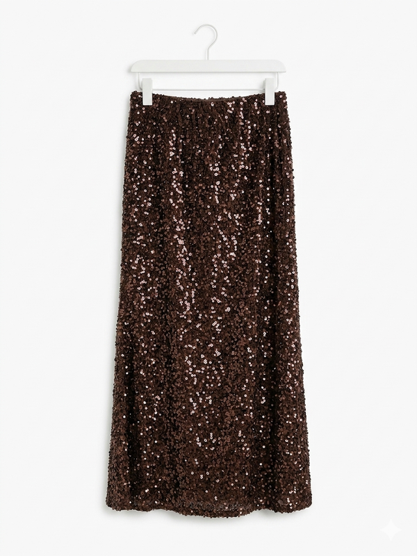 Glitter Shiny Skirt Brown