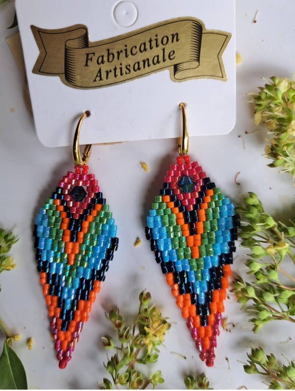 Boucle d oreille colorée et légère en perle miyuki et swarovski