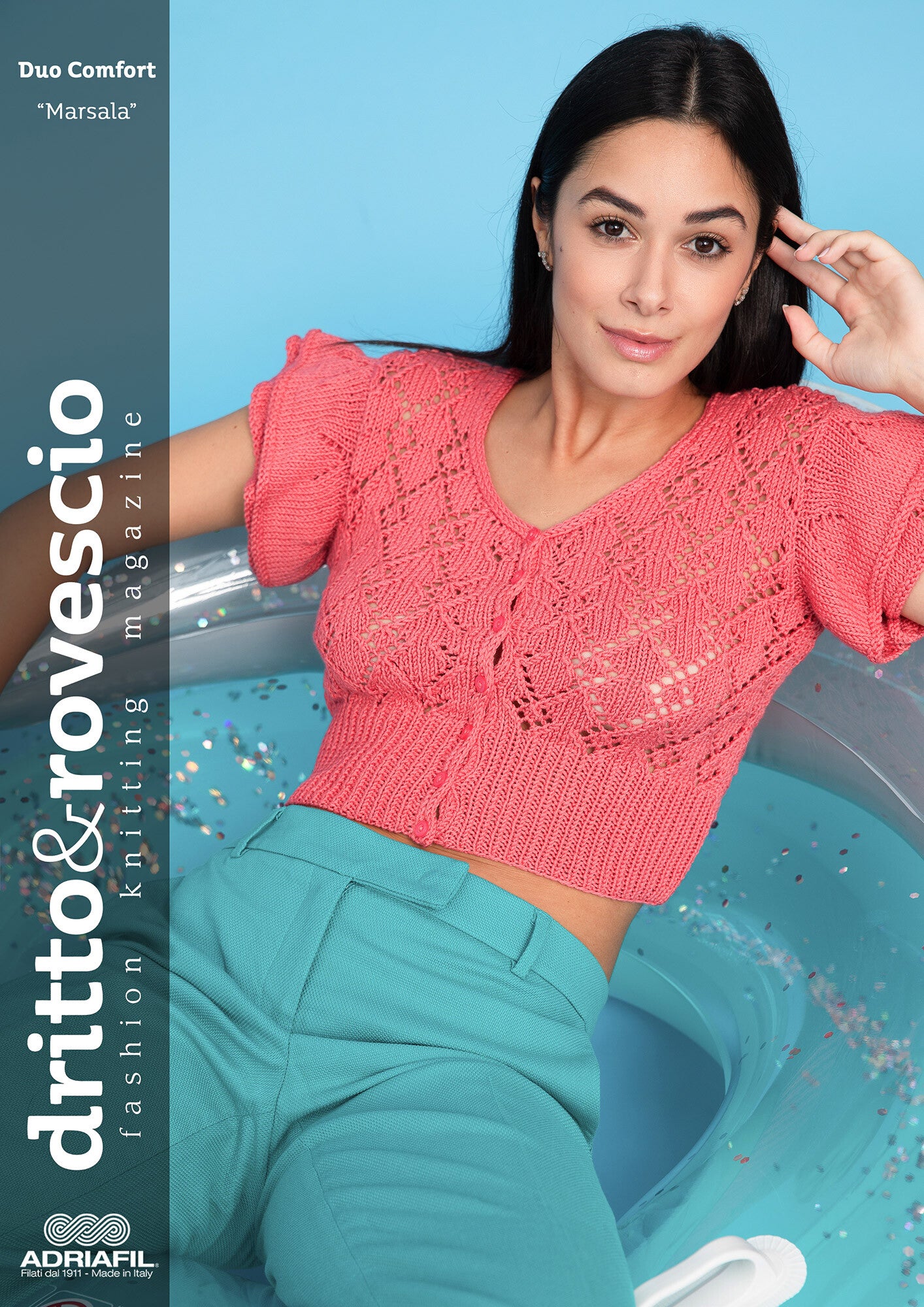 Pattern Adriafil filato Duo Confort, modello Cardigan Marsala