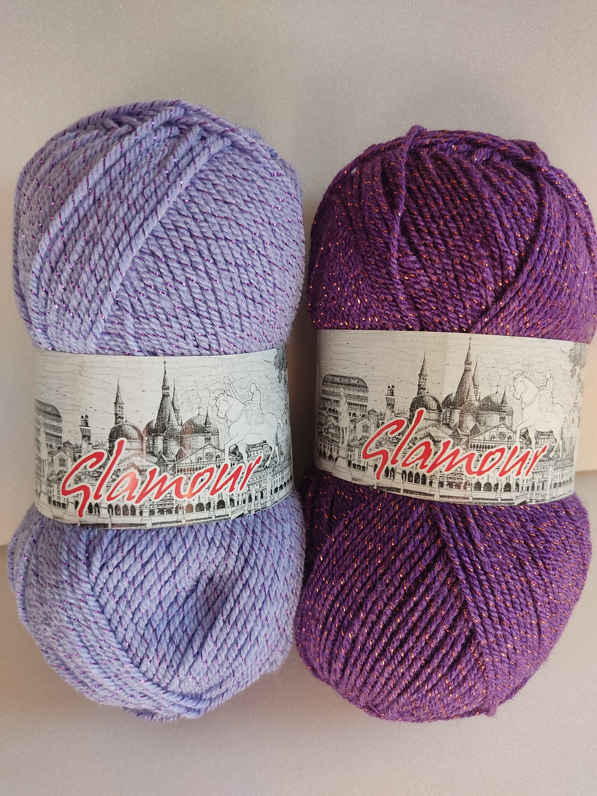 Silke Arvier Bertagna filato Glamour gomitolo lilla e viola con lurex ultimi pezzi