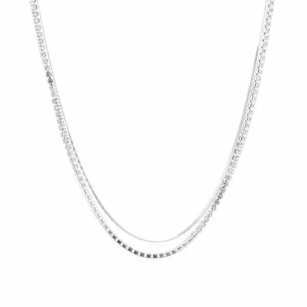 Dubbele ketting met snake en strass | zilver