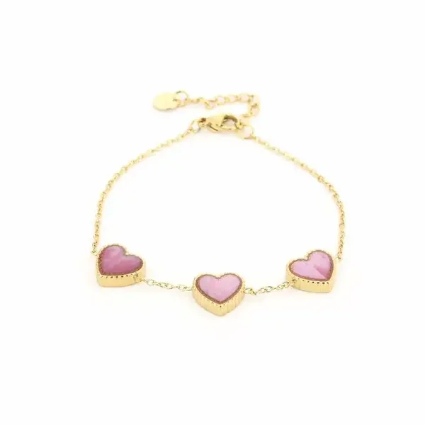 Hartjes armband goud | Roze