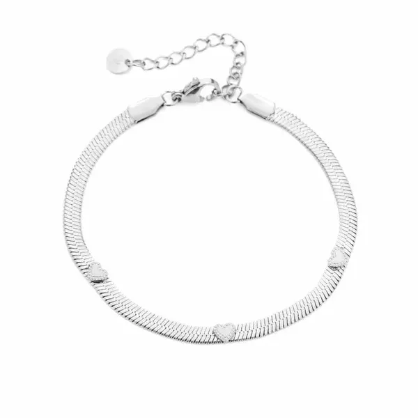 Snake armband met hartjes | Zilver