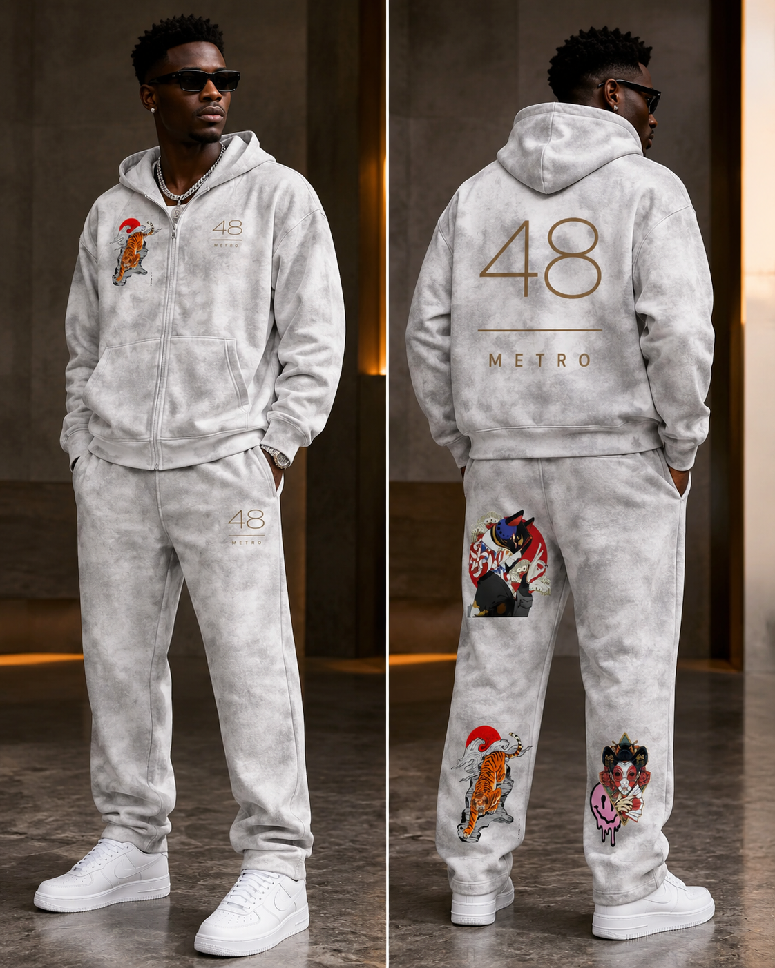 Izuka Inu Dirty Flower Wash EDITION — Zip Hoodie & Wide-Leg Sweatpants