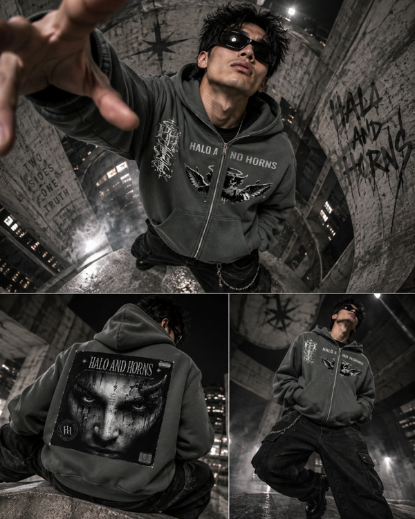 Halo & Horns “Two Sides, One Truth” Full-Zip Hoodie