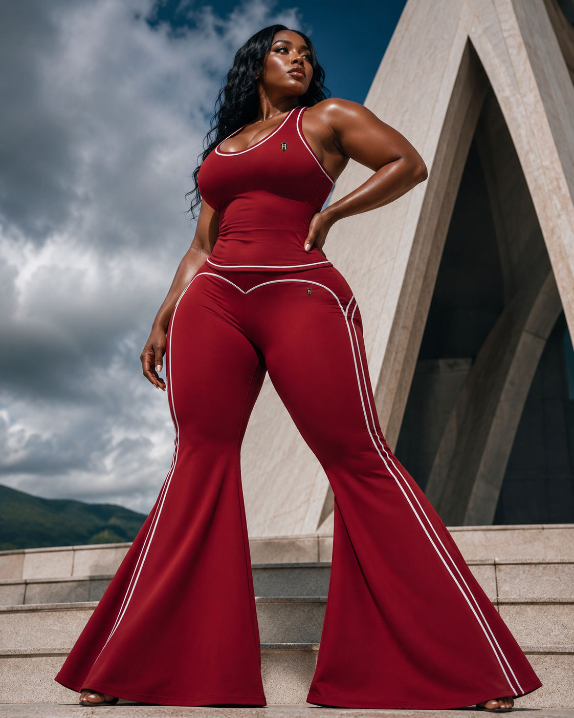 Motion Flare Pant Set — the wide-leg, dramatic flare silhouette.