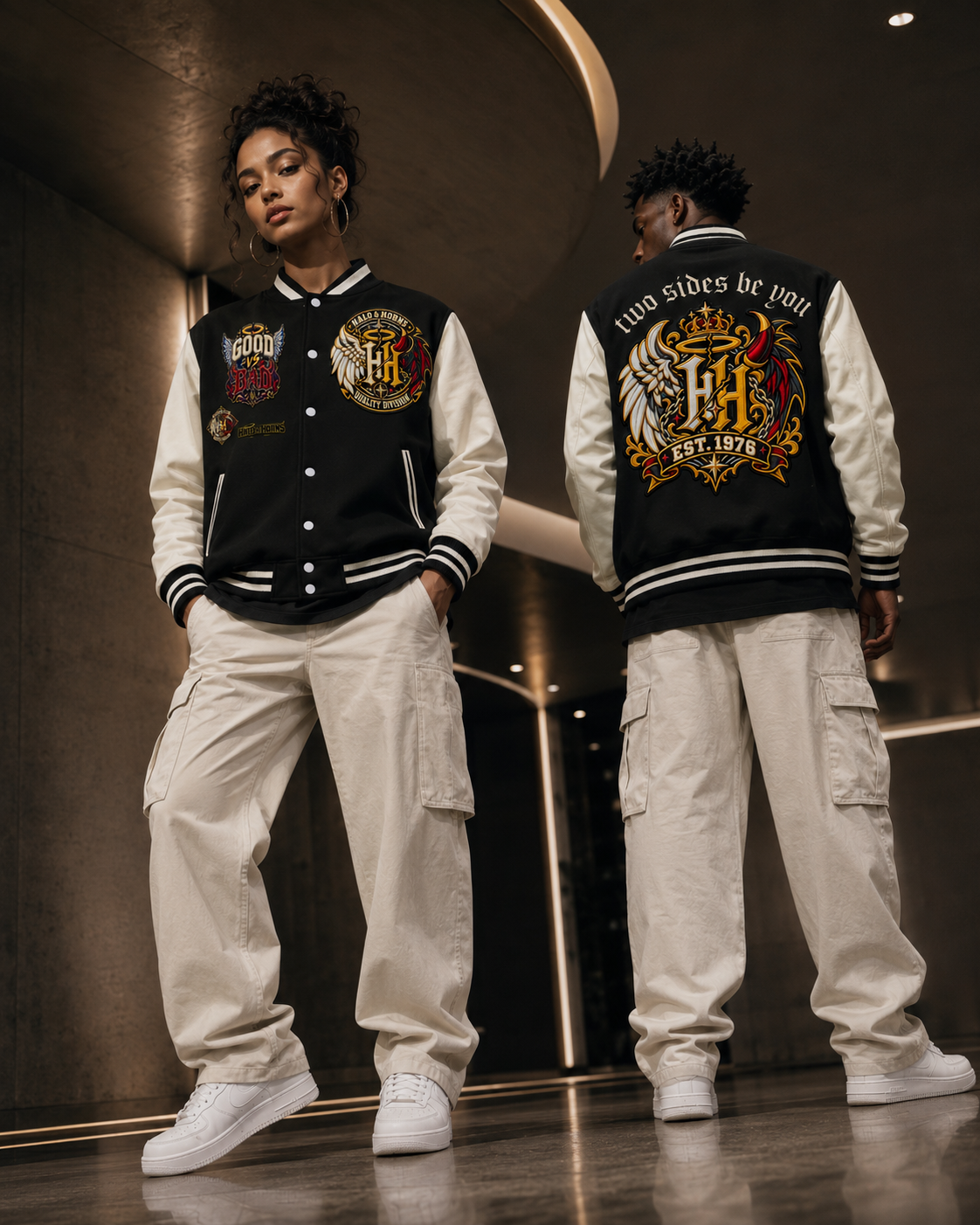 Halo & Horns — Two Sides Varsity Jacket