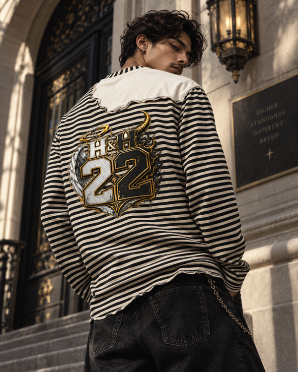 Halo & Horns “22 Duality” Raw-Edge Stripe Long Sleeve