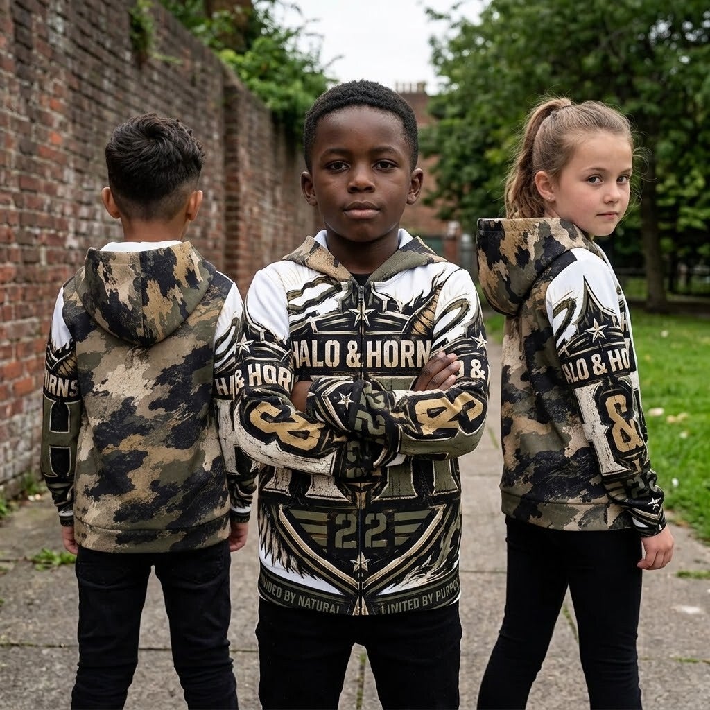 Halo & Horns "Duality Crest" Youth Camo Zip-Up Hoodie