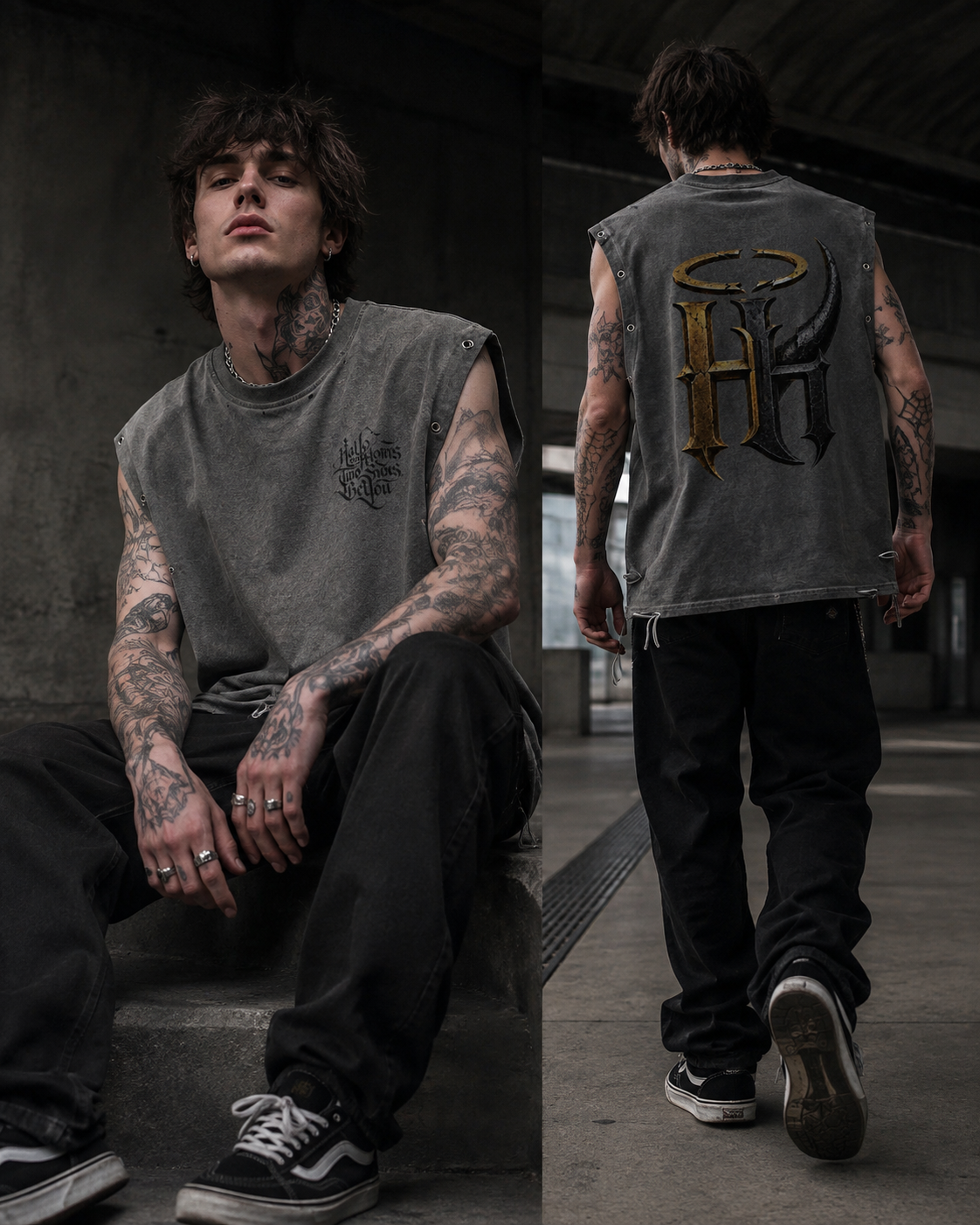 Halo & Horns “Ashes of Defiance” Distressed Grommet Eyelet Tank Top