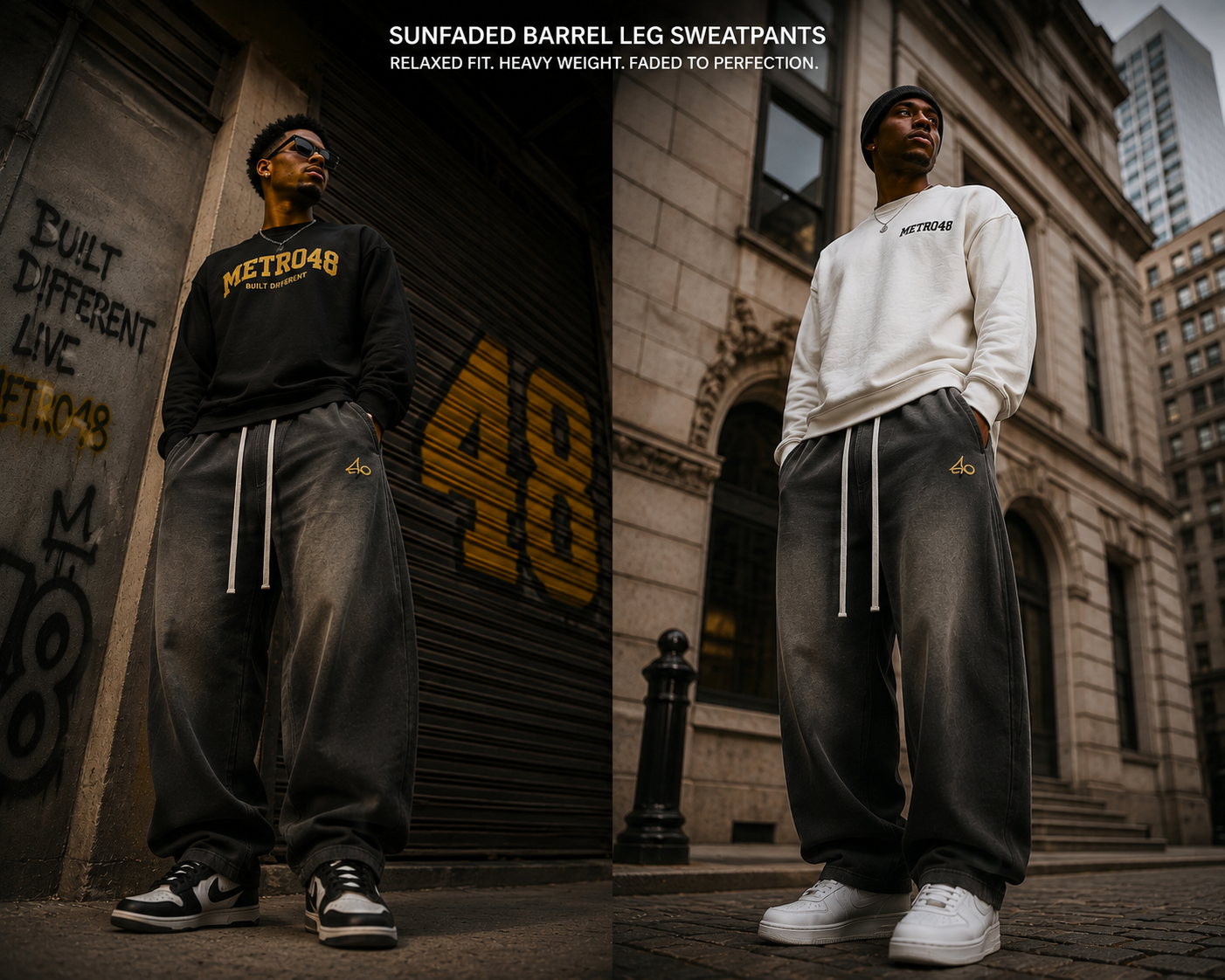 METRO48 Sunfaded Barrel Leg Sweatpants