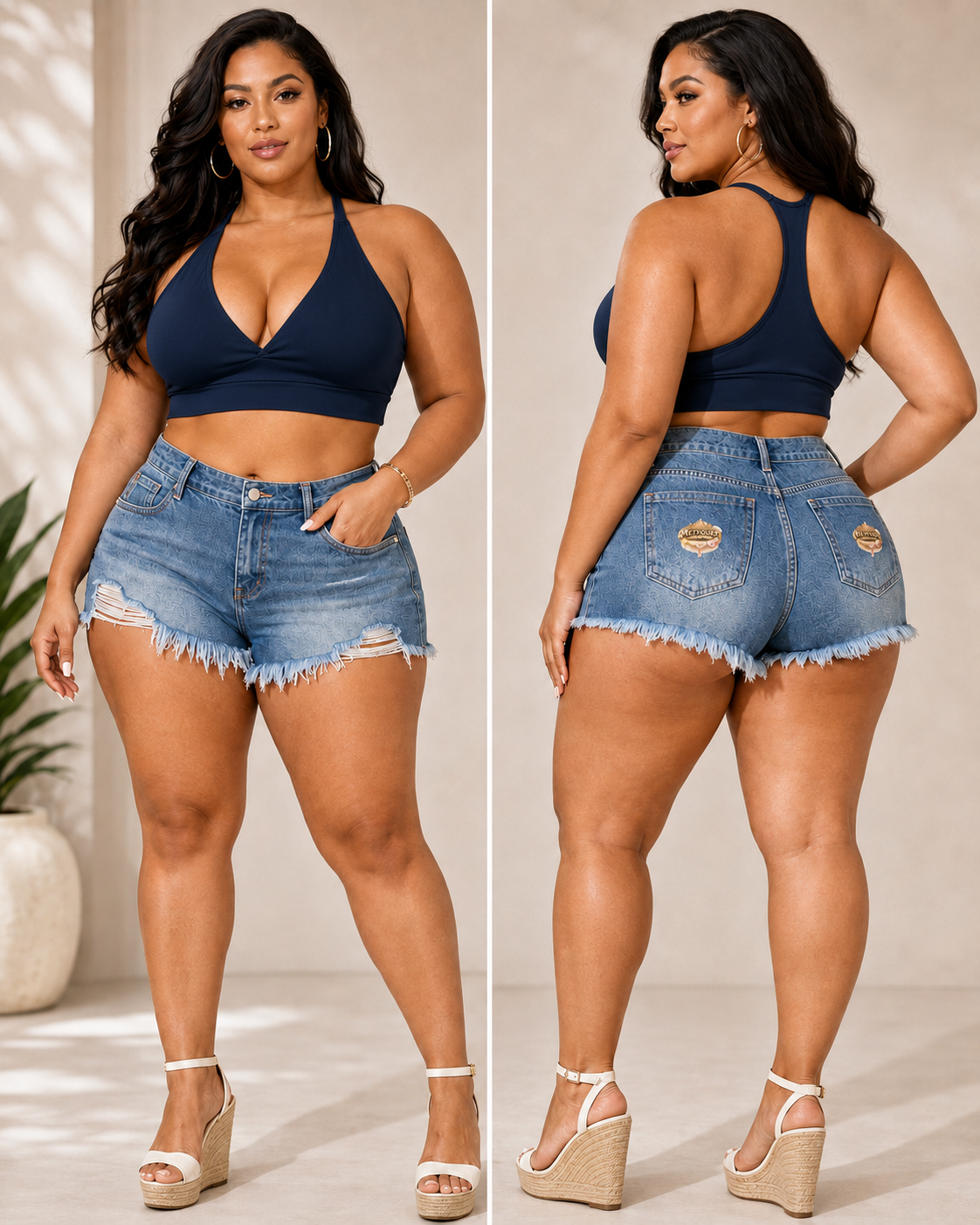 “FORTY-EIGHT CUT-OFFS” DENIM SHORTS & “FORTY-EIGHT AFTER DARK” DENIM BRALETTE