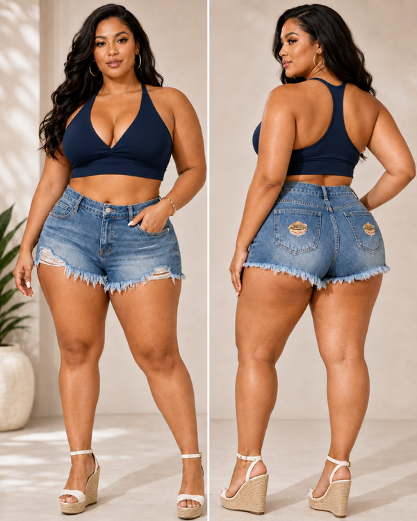 “FORTY-EIGHT CUT-OFFS” DENIM SHORTS & “FORTY-EIGHT AFTER DARK” DENIM BRALETTE