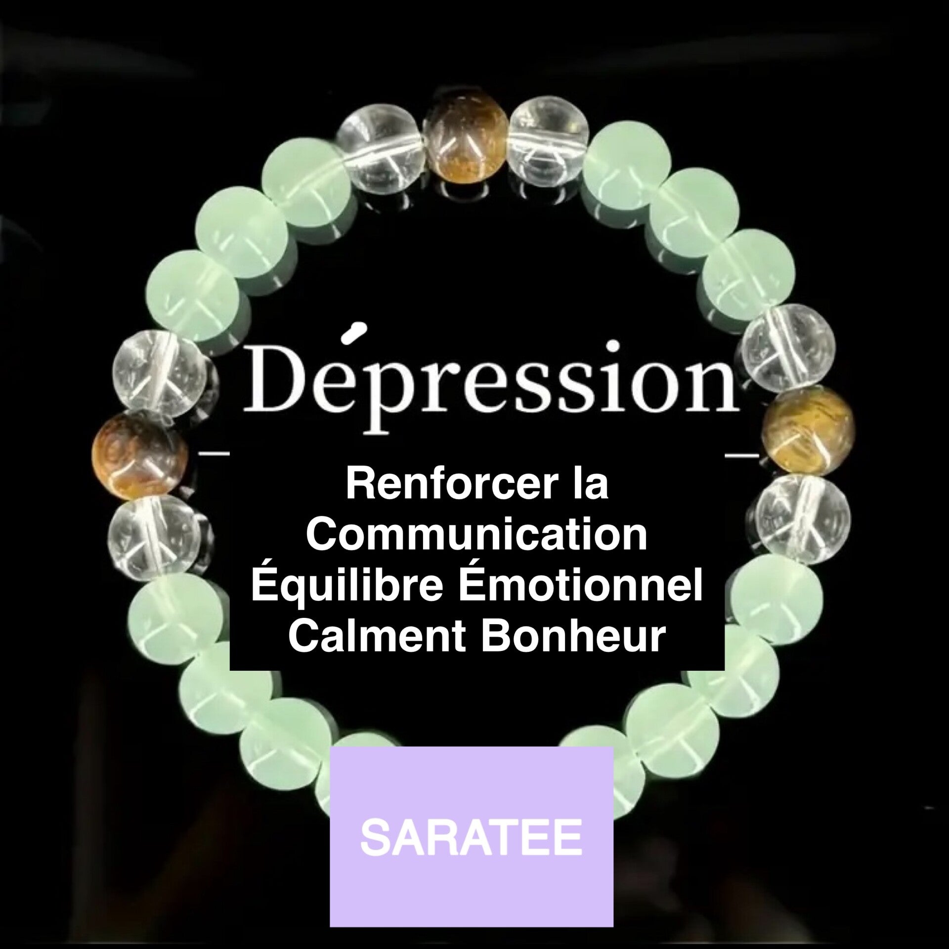 Bracelet Crystal Préhnite, Quartz Clair et Fer D’Hématite