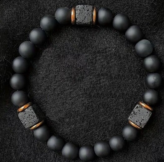Bracelet en Crystal Onyx et Pierre Volcanique