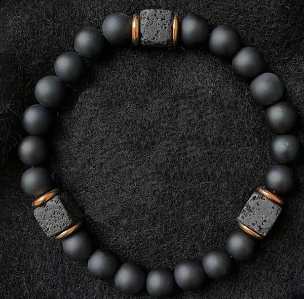Bracelet en Crystal Onyx et Pierre Volcanique