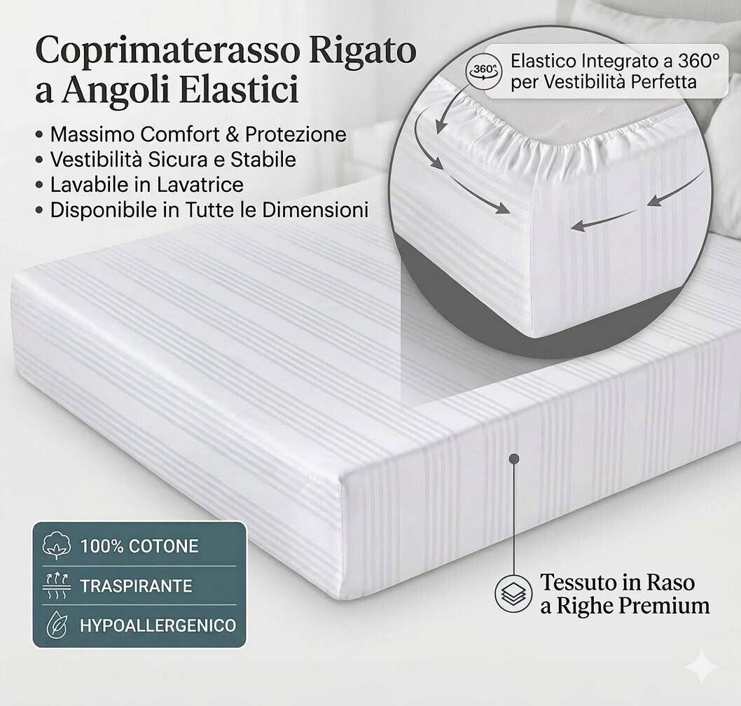 Coprimaterasso rigato ad angoli elastici