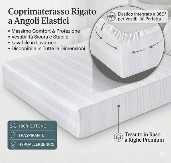 Coprimaterasso rigato ad angoli elastici