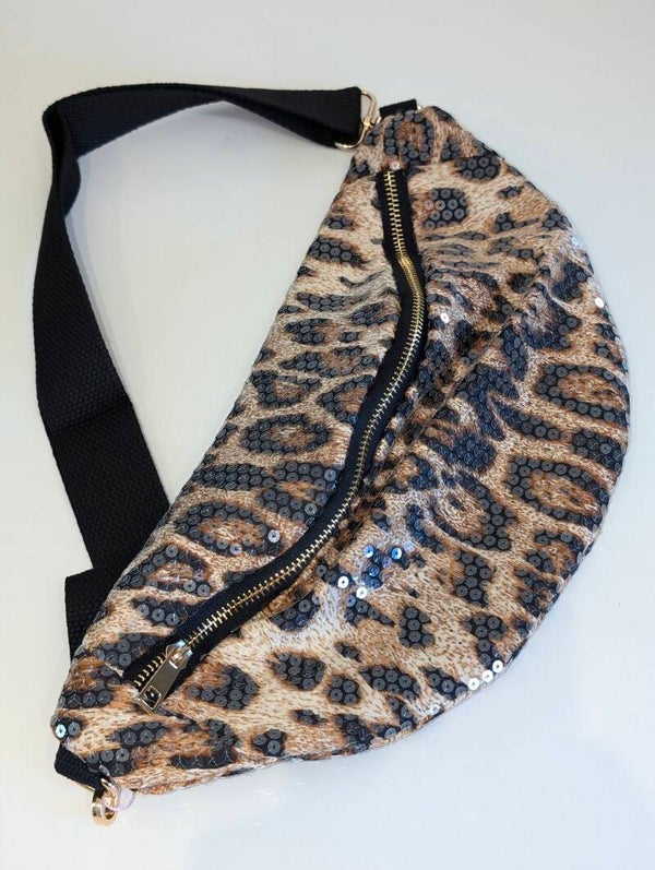 Sac banane sequins léopard