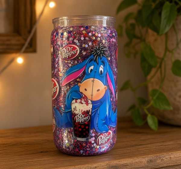 Eeyore Dr. Pepper 16oz Glitter Acrylic Snowglobe Tumbler