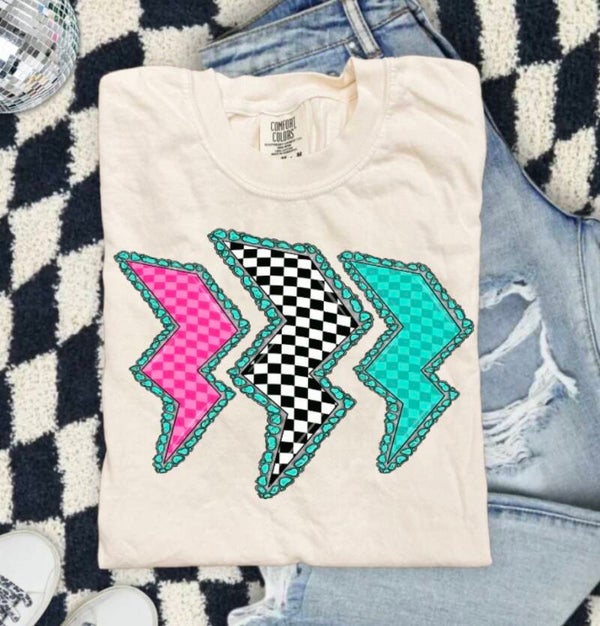 Lightening Bolt With Turquoise Outline Graphic T-Shirt